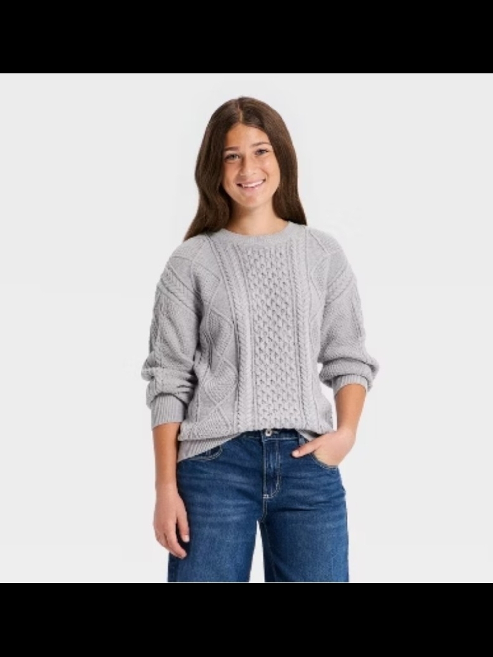 art class Cable-Knit Crewneck Sweater - Light Gray Juniors Xl